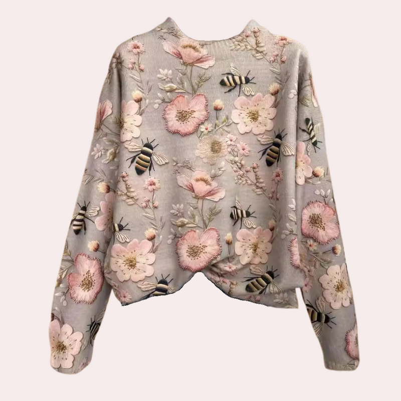 Maglione in cotone con insetti e fiori lavorati a maglia multicolori