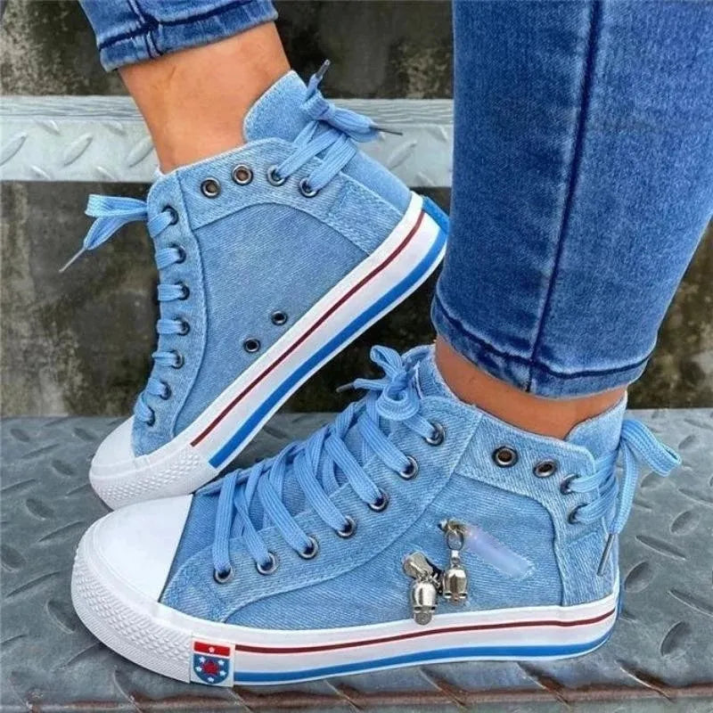 LP | Sneakers in denim con suola bianca