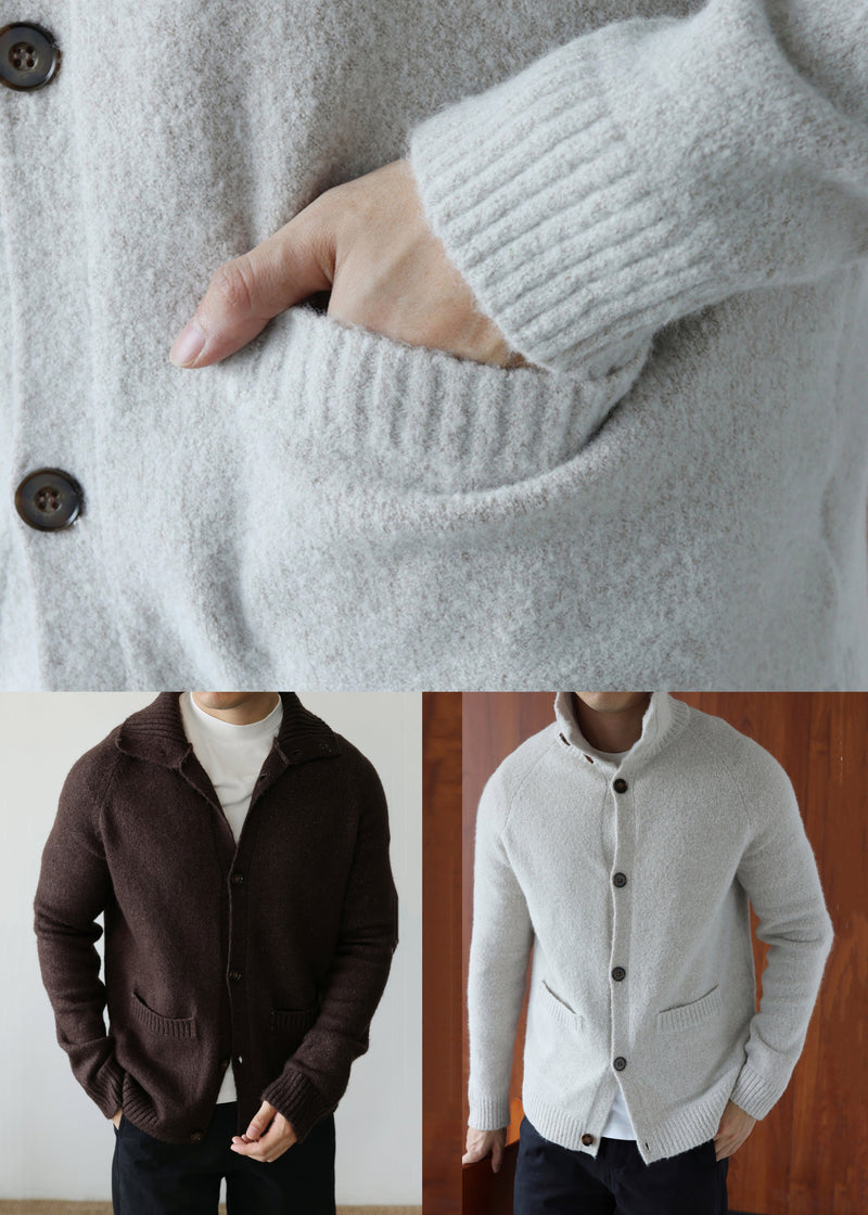 Cardigan in cotone comodo marrone caffè con tasche e colletto alla Peter Pan