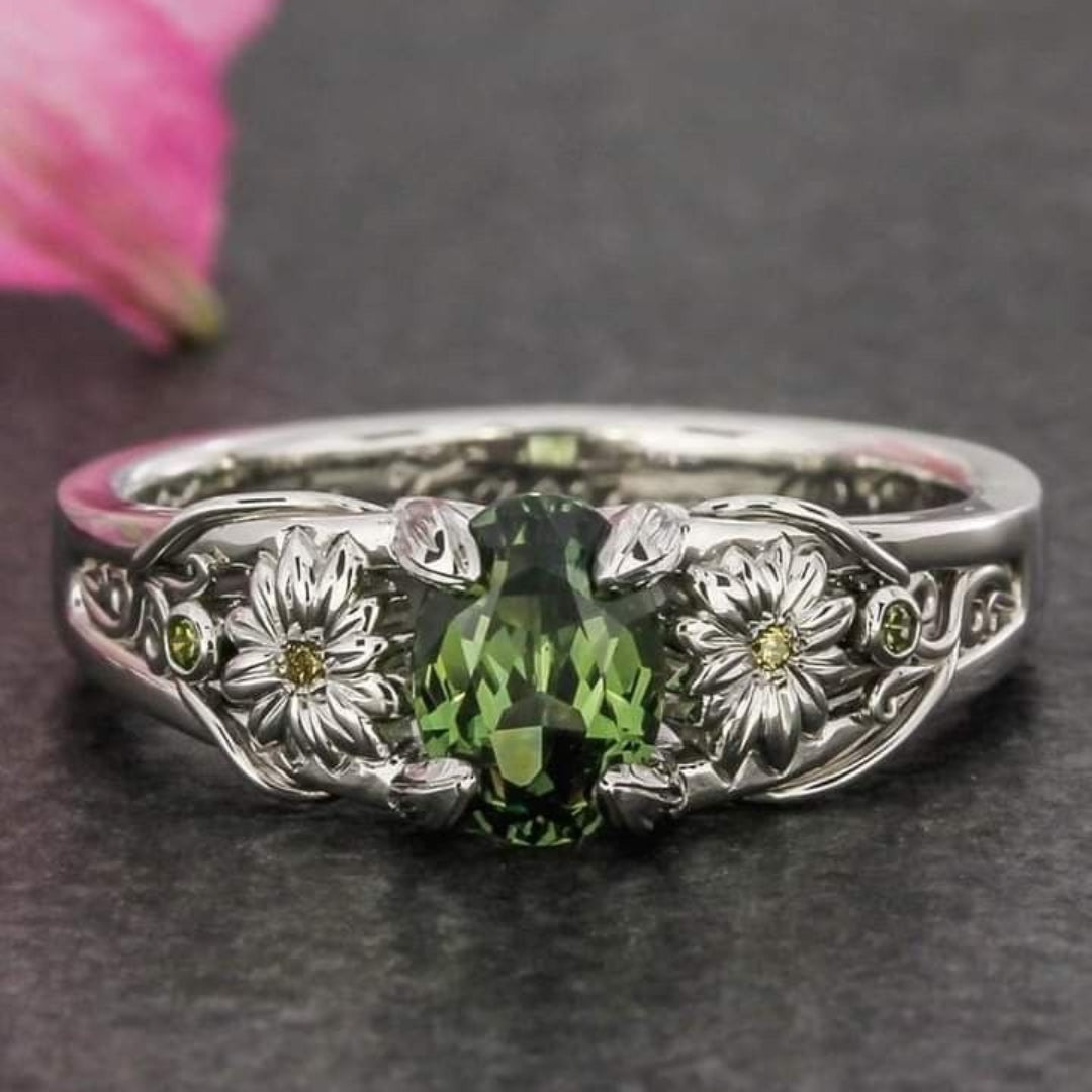Olive Crystalline Silver Ring