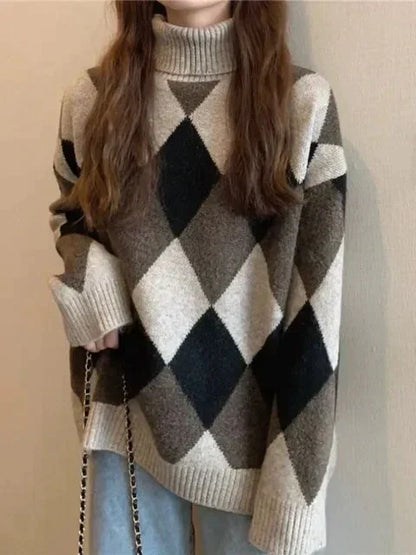 LP | Maglione con scollo alto e motivo a scacchiera