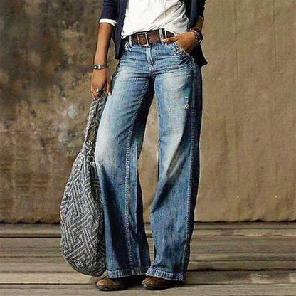 ER | Jeans in denim vintage a gamba larga e vita alta