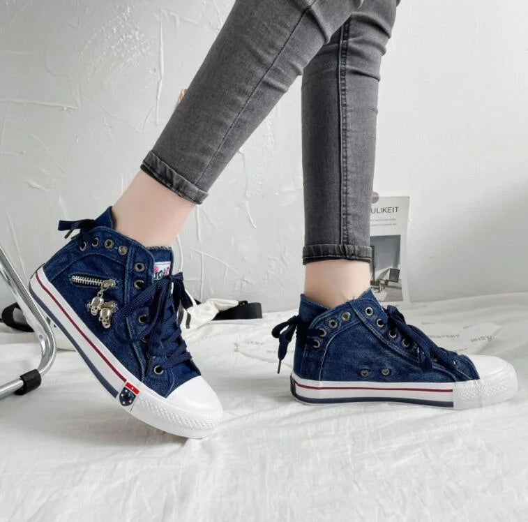 ER | Sneakers in denim con suola bianca