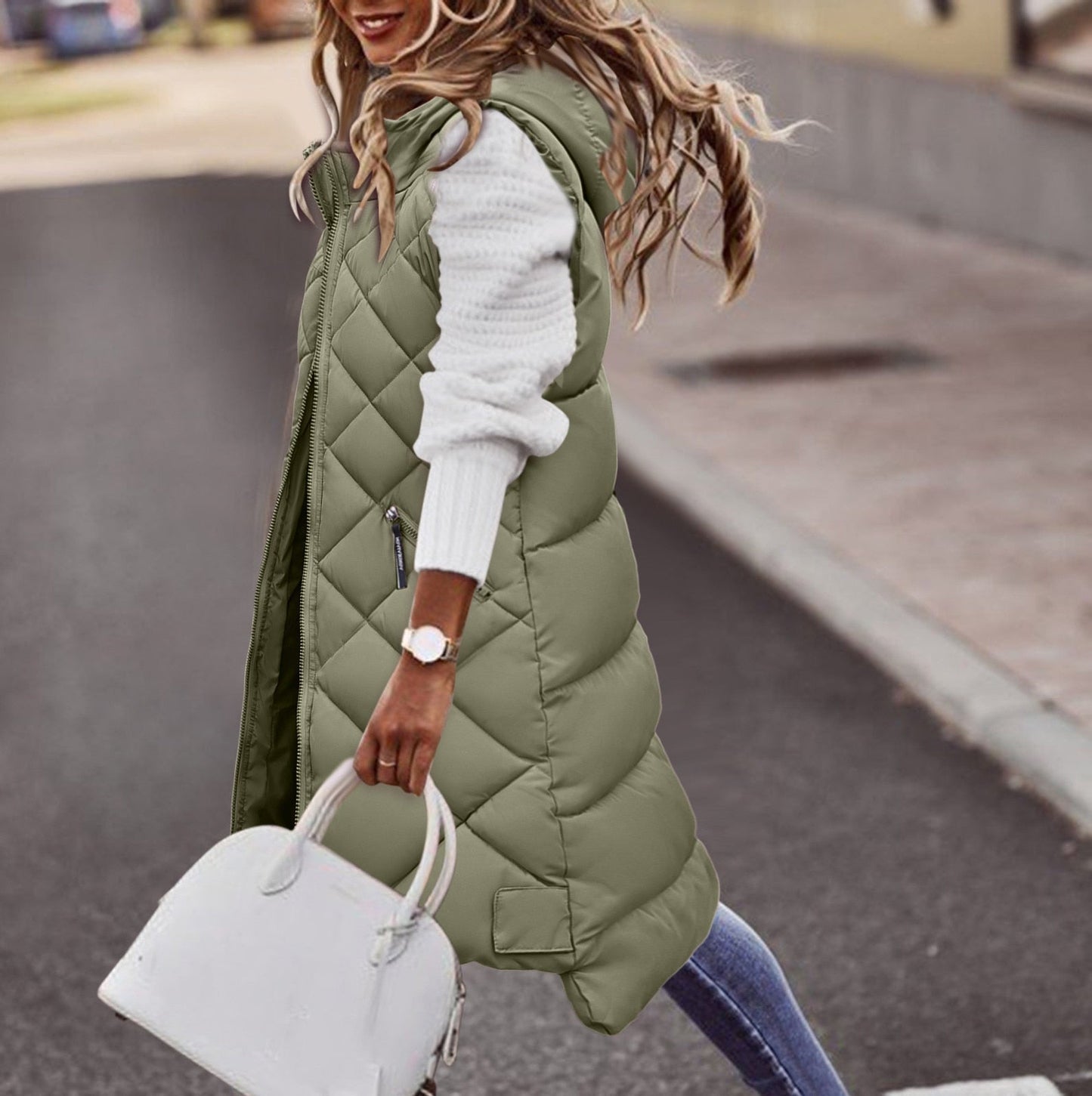 LP | Felpa lunga con cappuccio in stile puffer per donna