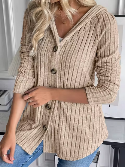 LP | Felpa a coste con cappuccio e abbottonatura