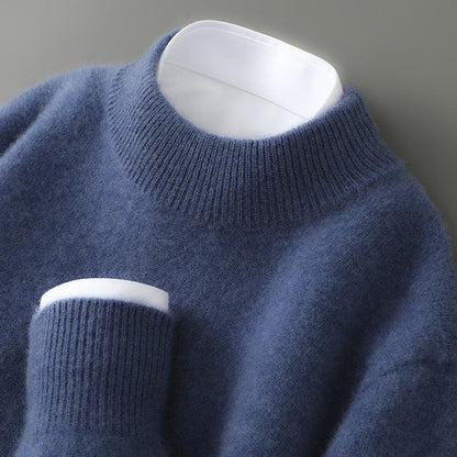 Maglione in cashmere con collo alto e dettagli a costine classici, colore crema