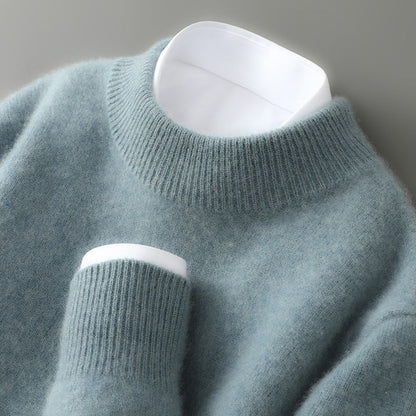 Maglione in cashmere con collo alto e dettagli a costine classici, colore crema