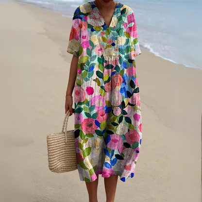 ER | Abito midi con motivo floreale bohémien