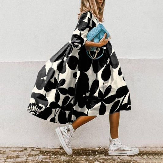 ER | Abito midi stampato con linea ad A