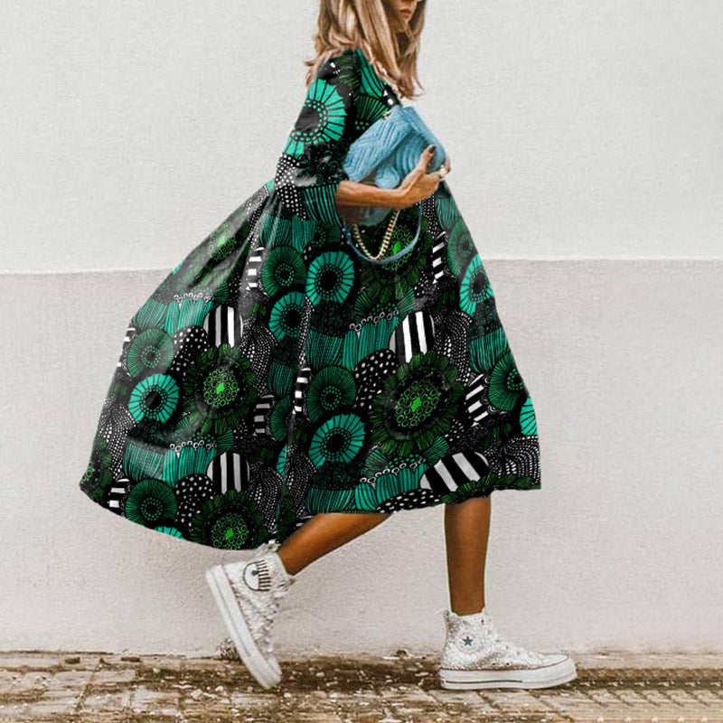 ER | Abito midi stampato con linea ad A