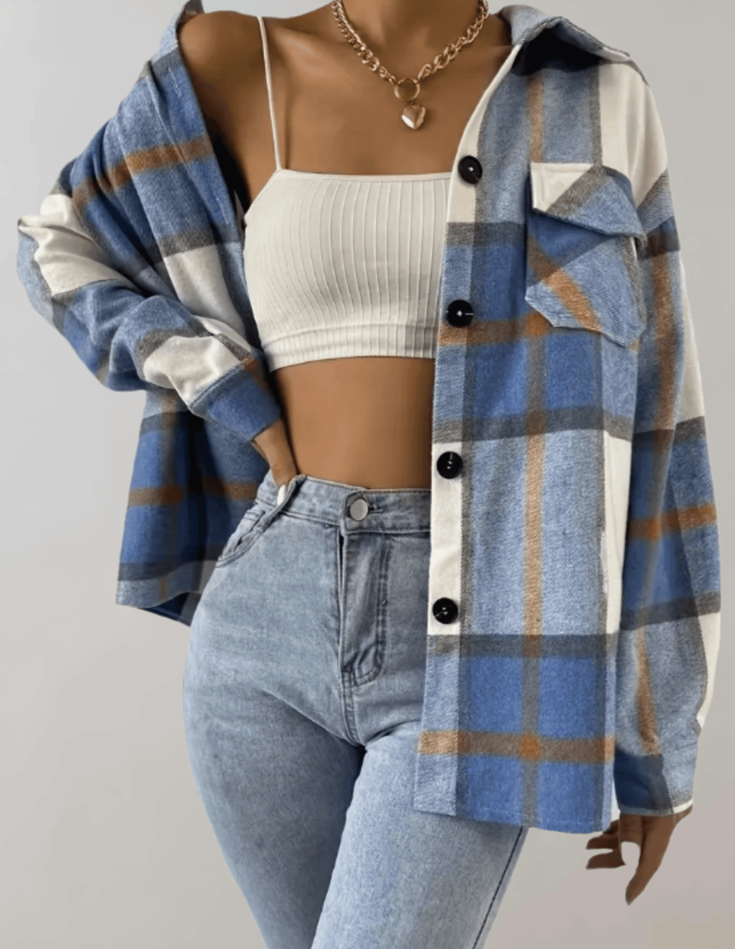 LP | Elegante cappotto da donna oversize a scacchi blu