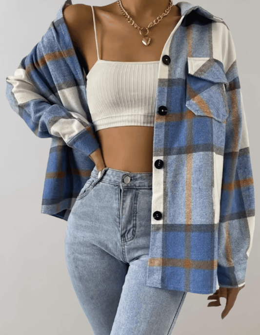 LP | Elegante cappotto da donna oversize a scacchi blu