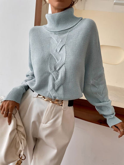 Maglione a trecce in cotone con dettaglio intrecciato centrale e collo alto