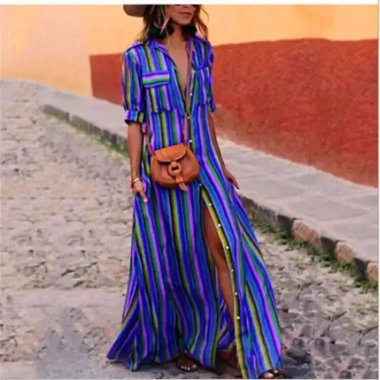 ER | Maxi abito lungo casual a righe
