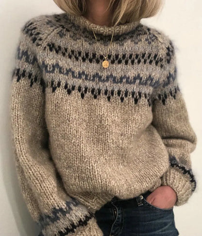 Maglione in cotone con motivo Fair Isle neutro misto