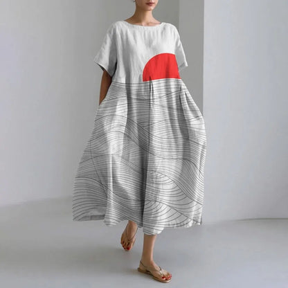 ER | Vestito estivo allentato di taglia superiore con tasca e scollo a O Maxi abito estivo elegante