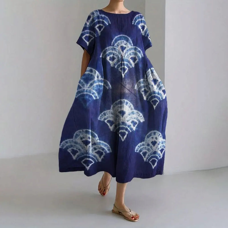 ER | Vestito estivo allentato di taglia superiore con tasca e scollo a O Maxi abito estivo elegante