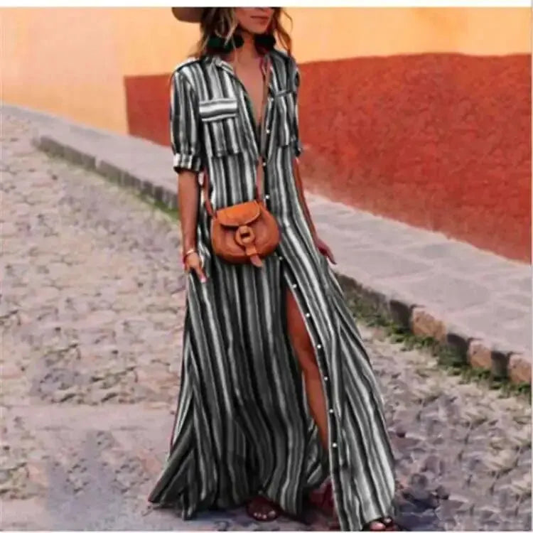 ER | Maxi abito lungo casual a righe