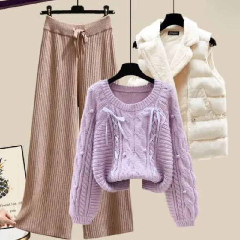 LP | Giacca da donna a tre pezzi con gilet, maglione largo e pantaloni a gamba larga