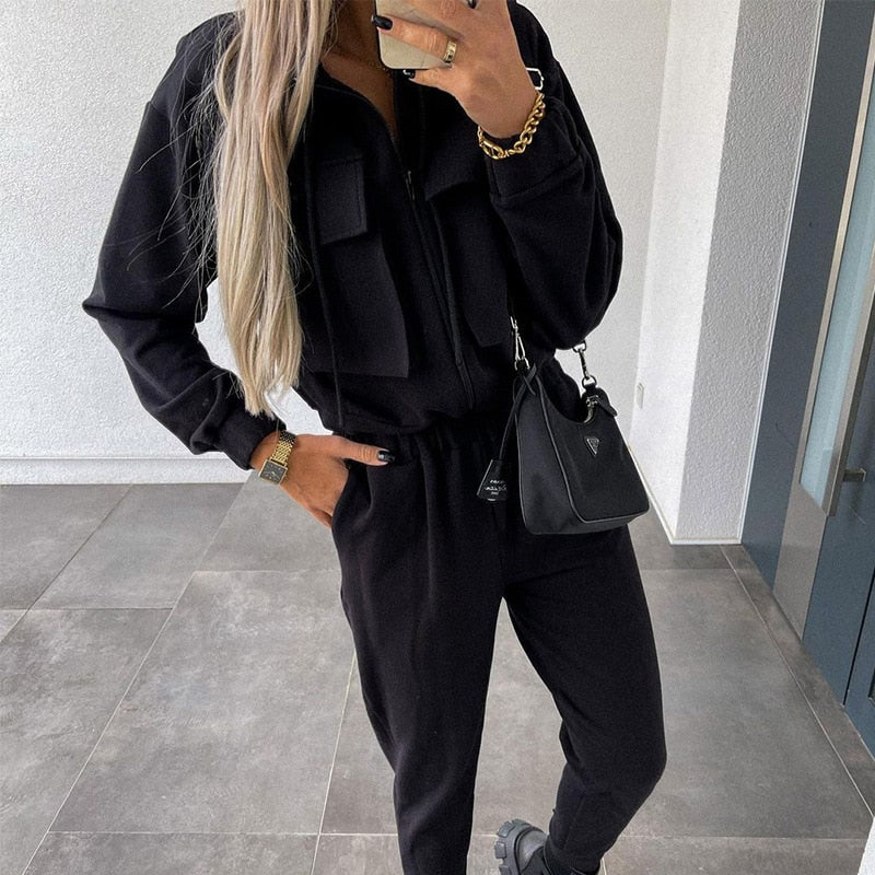 LP | tuta moda donna | giacca e pantaloni con zip a maniche lunghe