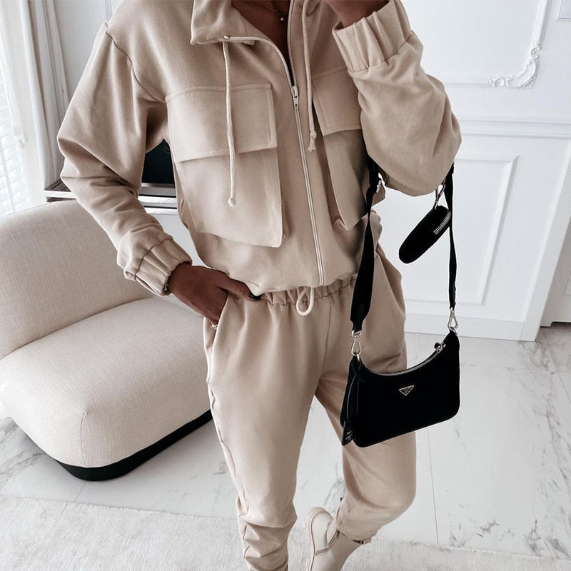 LP | tuta moda donna | giacca e pantaloni con zip a maniche lunghe