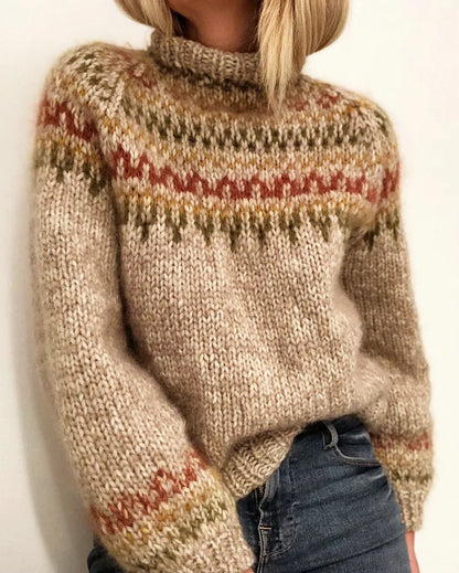 Maglione in cotone con motivo Fair Isle neutro misto