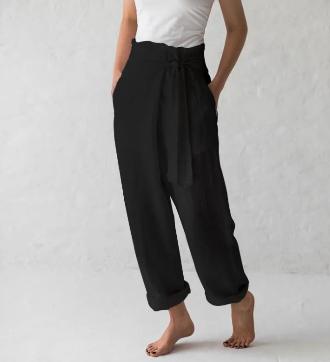 ER | Elegante pantalone cropped con fascia frontale