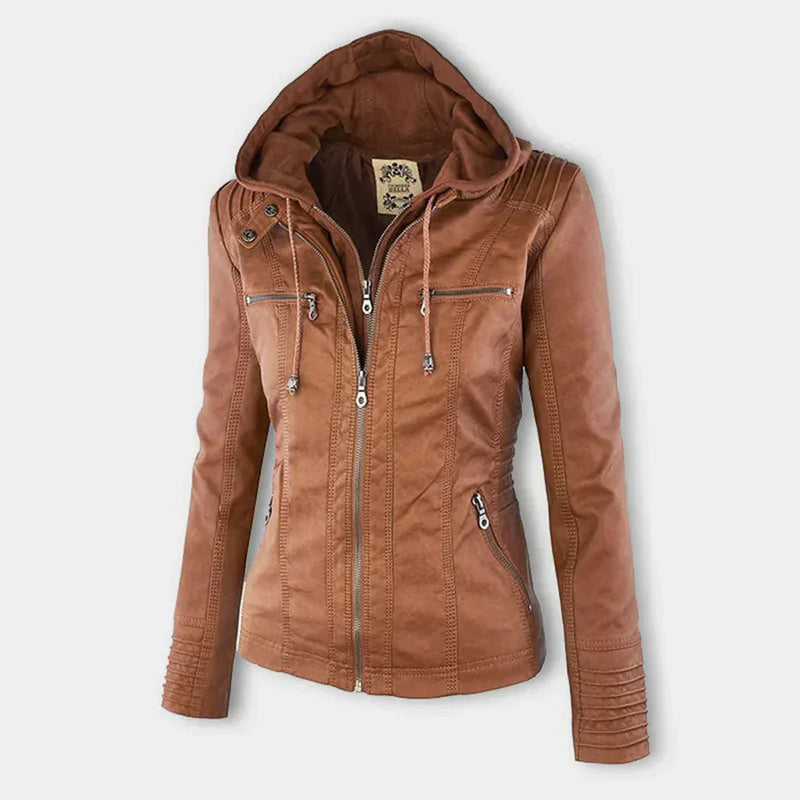 LP | Giacca in pelle da donna con cappuccio