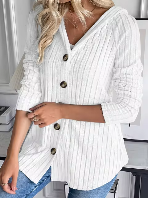 LP | Felpa a coste con cappuccio e abbottonatura