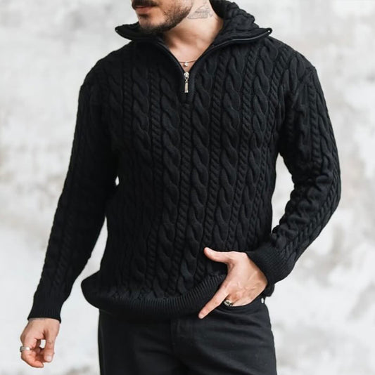 Men's Vingate Thick Needle Jacquard Zippered Turtleneck Sweater artswardrobe