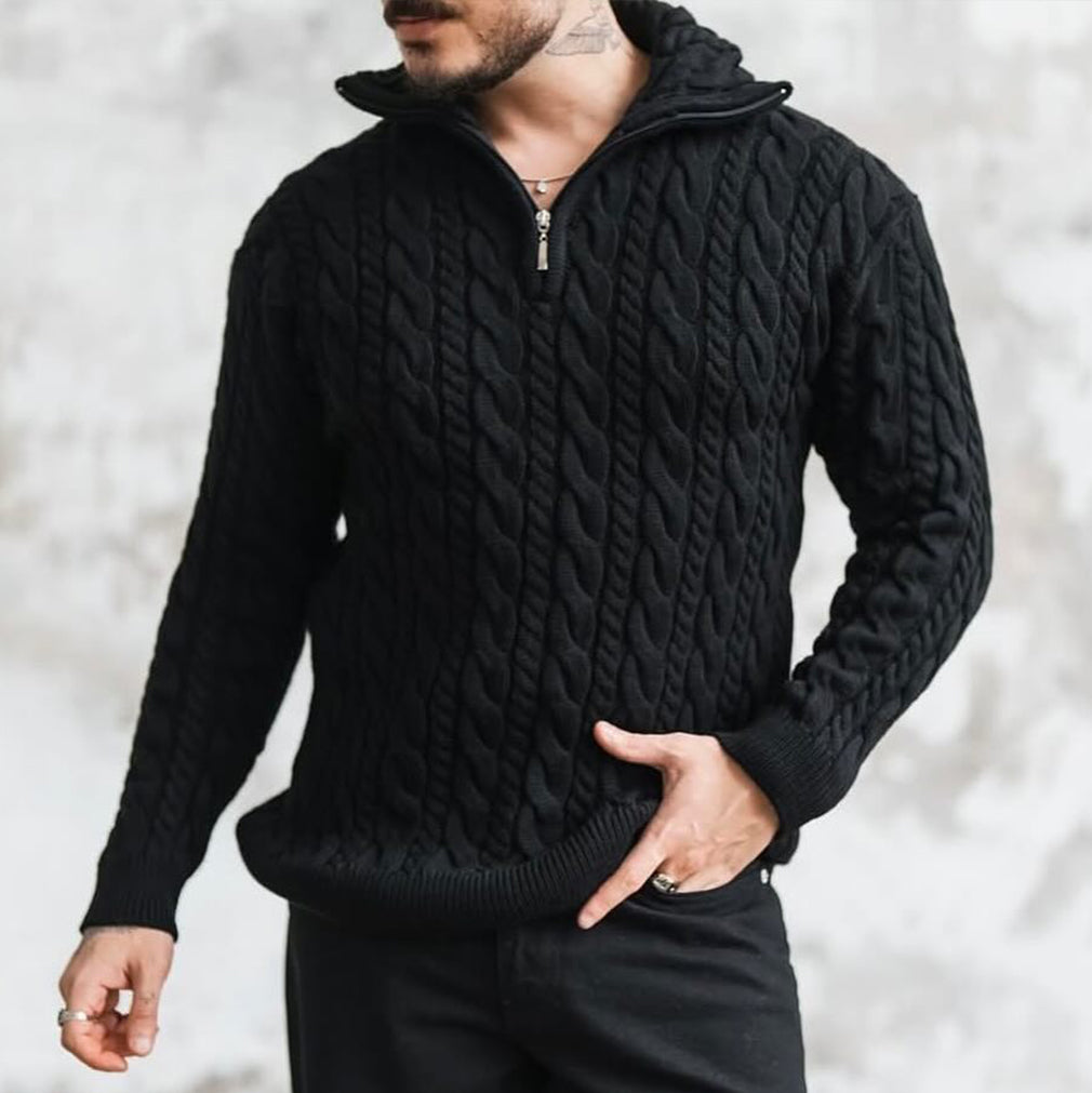 Men's Vingate Thick Needle Jacquard Zippered Turtleneck Sweater elevenforest