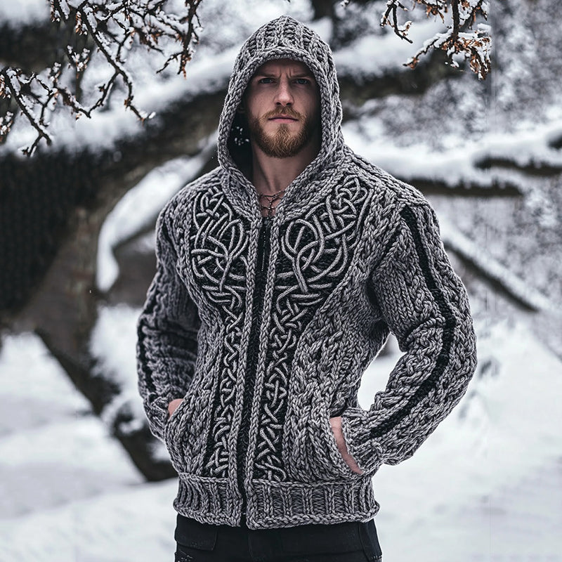 Men's Viking Tribal Celtic Knit Cozy Zipper Hooded Sweater artswardrobe