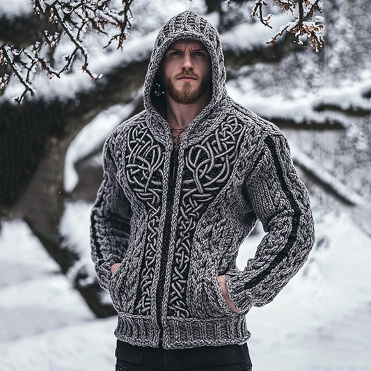 Men's Viking Tribal Celtic Knit Cozy Zipper Hooded Sweater artswardrobe