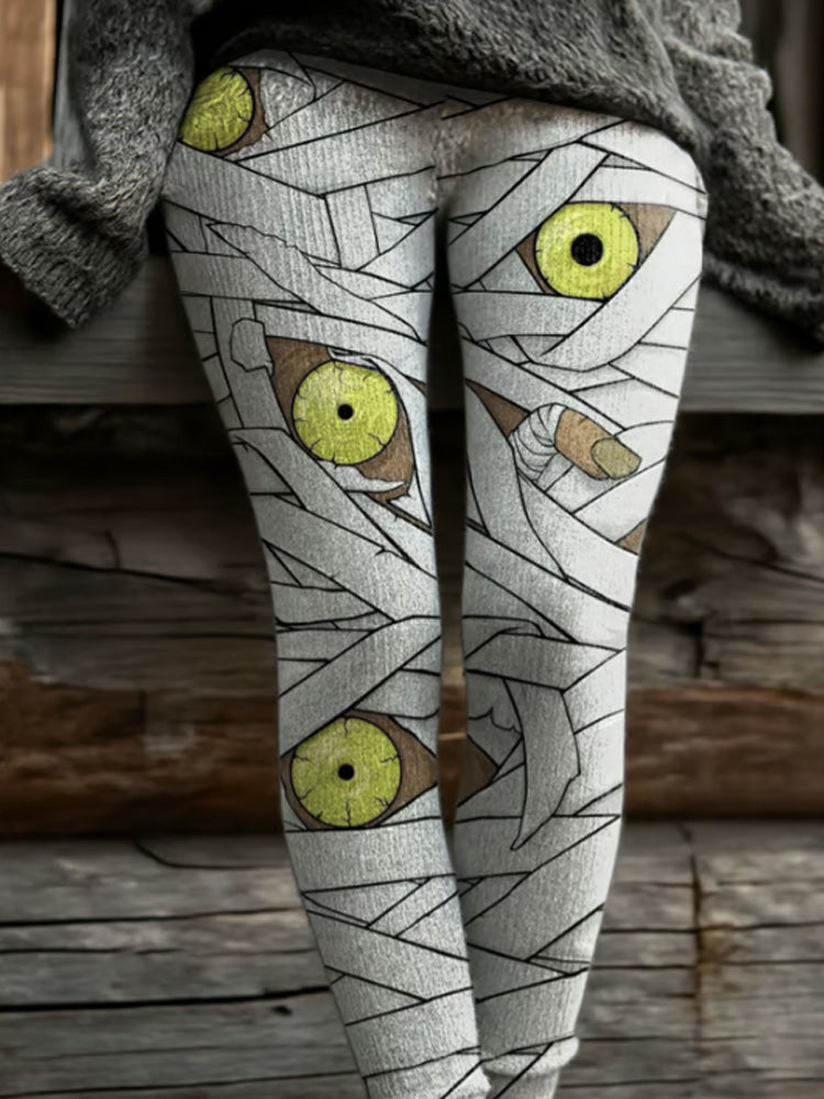 Women's Retro Halloween Peekaboo Monster Print Leggings artswardrobe