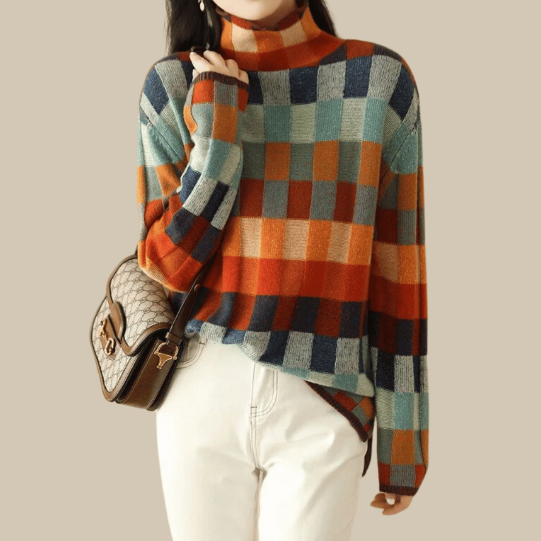 Marcela® | Checked women's sweater with turtleneck