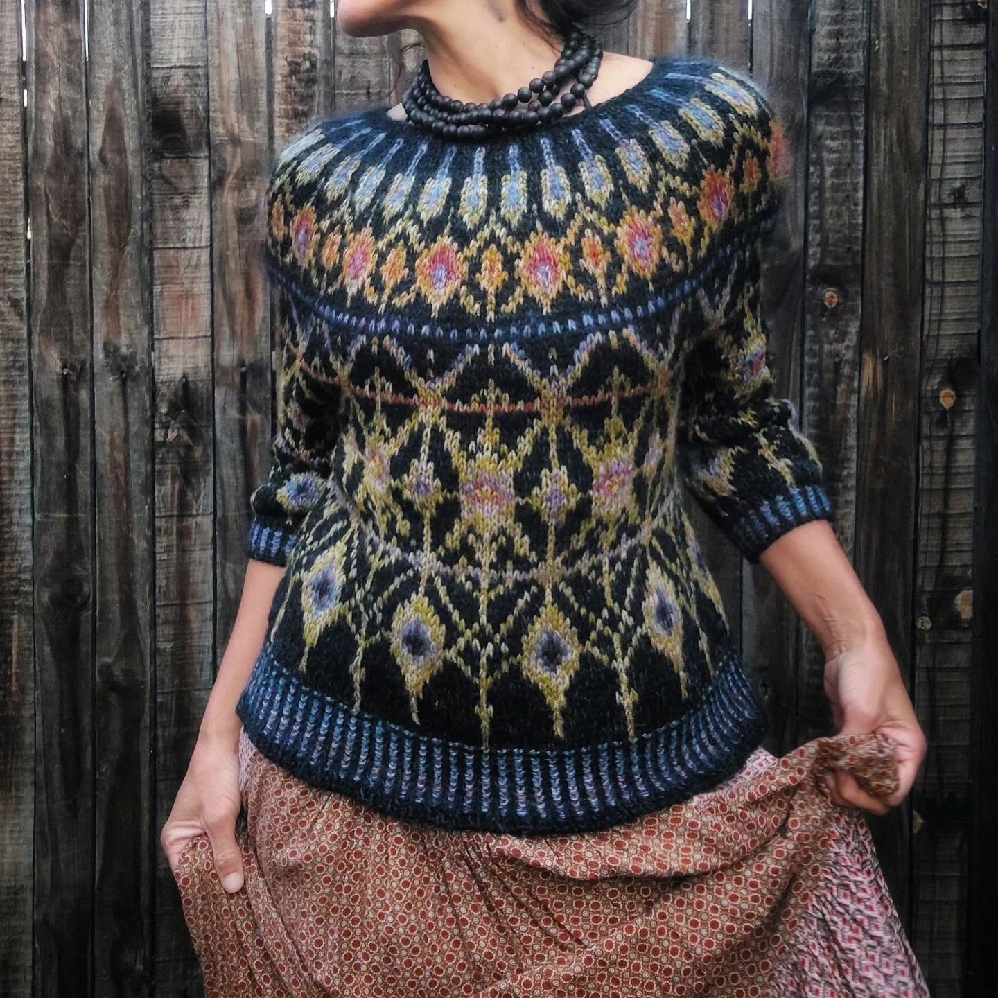 Vintage Icelandic Geometric Crew Neck Long Sleeve Knitted Sweater elevenforest