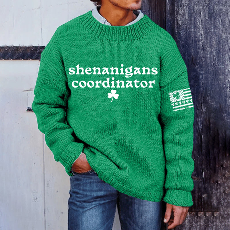 Men'S St. Patrick'S Day Printed Knit Crew Neck Sweater elevenforest