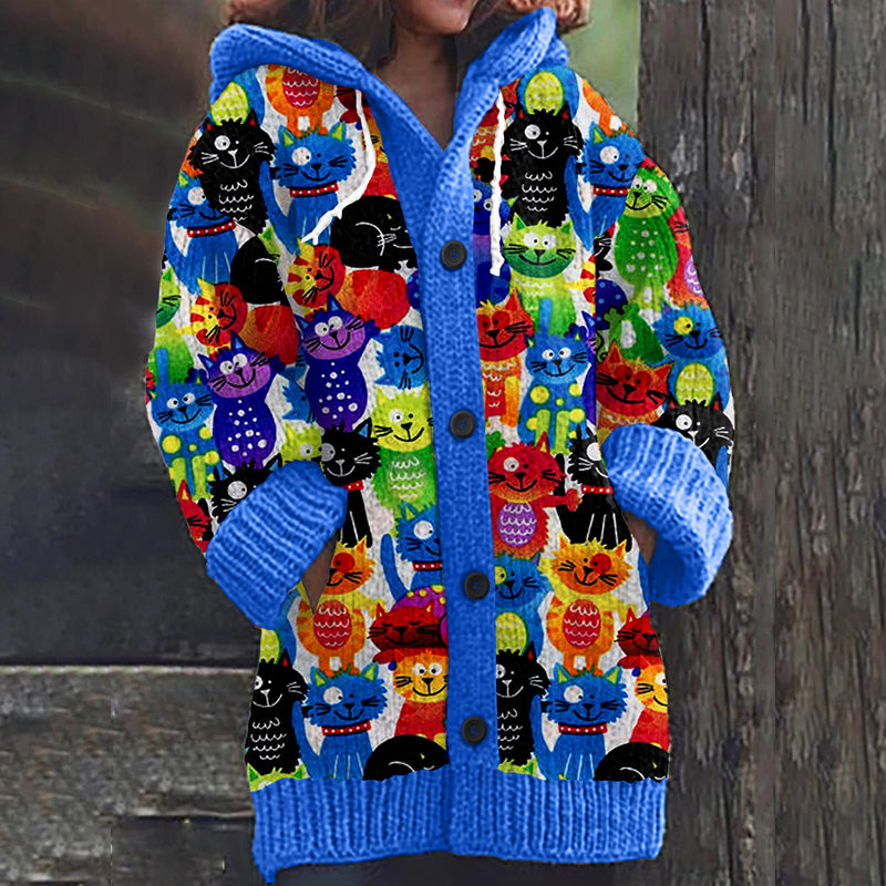 Women's Lucky Cat Print Cardigan Sweater artswardrobe