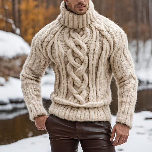 Men's Vintage Jacquard Chunky Knit Turtleneck Sweater elevenforest