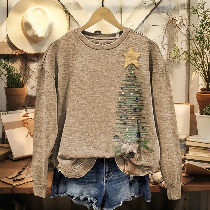 Comstylish Christmas Tree Print Casual Warm Crew Neck Sweatshirt