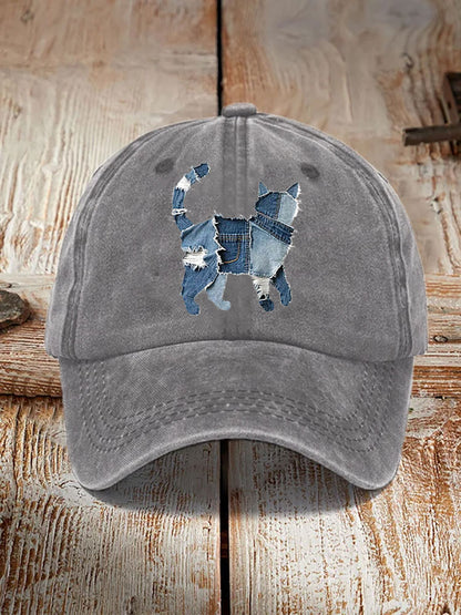 Unisex Funny Denim Cat Print Hats elevenforest
