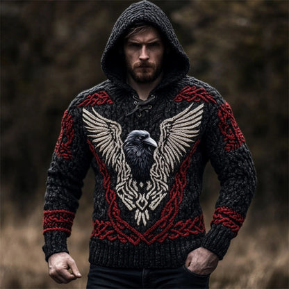 Men's Viking Raven Inspired Celtic Chunky Hooded Sweater artswardrobe