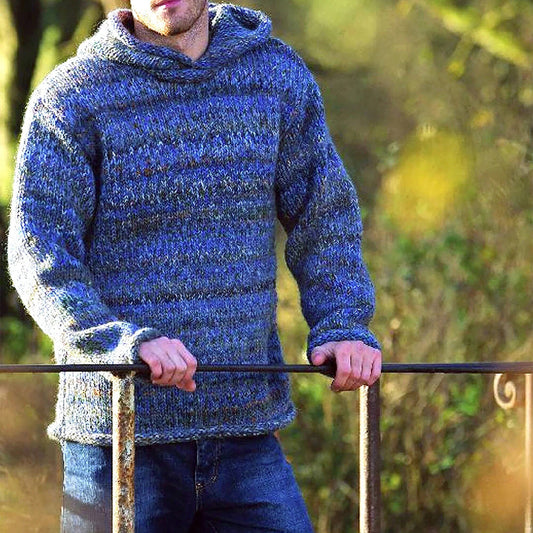 Men'S Vintage Jacquard Knit Chunky Hooded Sweater elevenforest