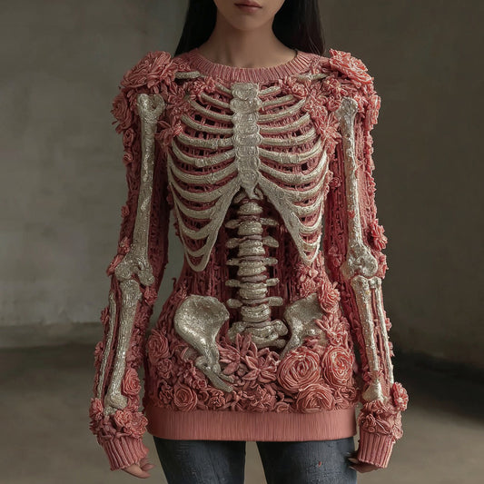 Halloween Skull Floral Knitted Warm Sweater artswardrobe