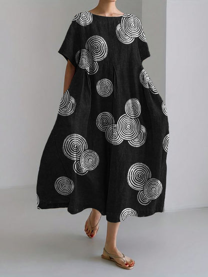 Comstylish Sea Waves Ripples Lino Pattern Linen Blend Maxi Dress