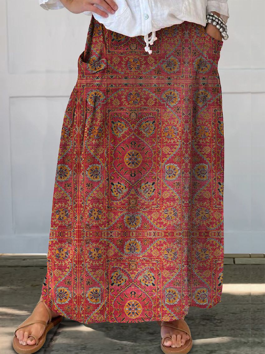 Women's Floral Linen Pocket Half Skirt