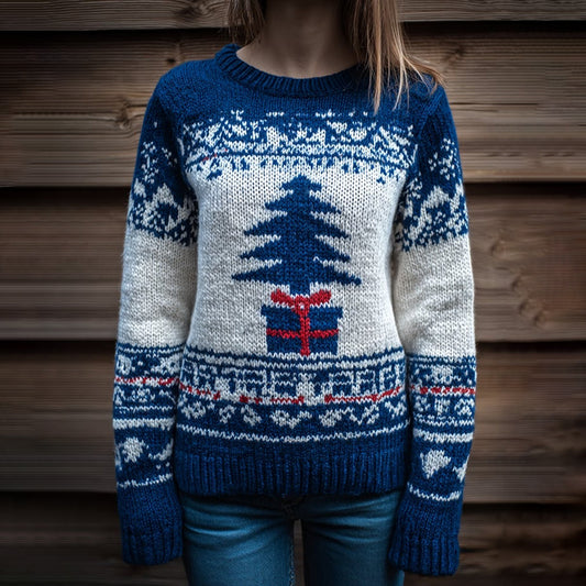 Women's Christmas Tree Pattern Cozy Knit Sweater artswardrobe