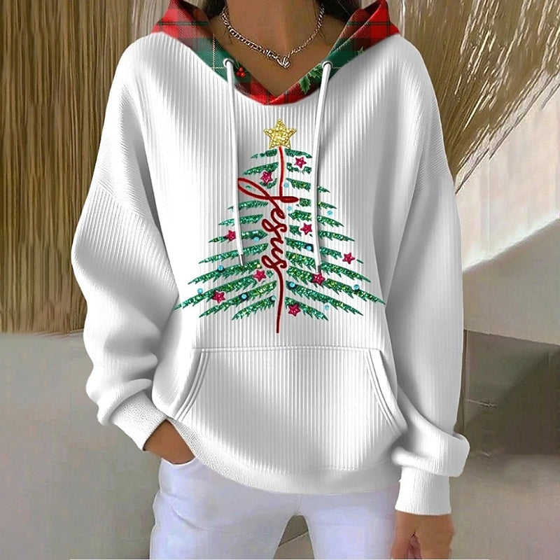 Comstylish Women's Christmas Tree Print Casual Hoodie