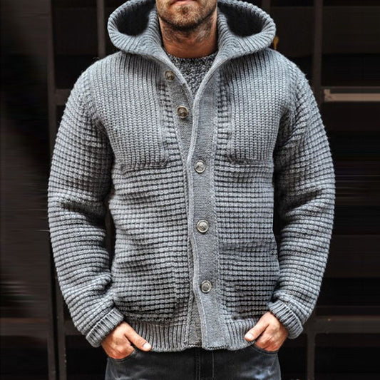 Men's Knit Waffle Texture Vintage Hooded Cardigan elevenforest