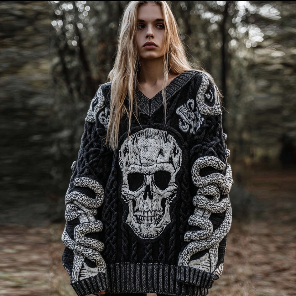 Halloween Women's Skeleton Element V-neck Knit Sweater artswardrobe